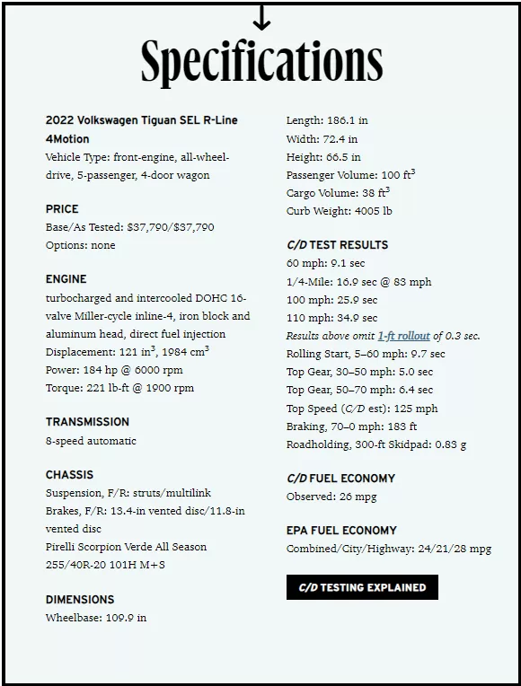 2024 volkswagen tiguan specs