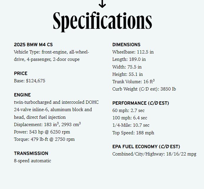 2025 BMW M4 Specs